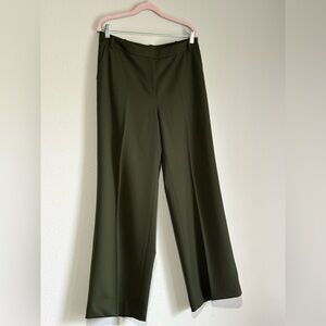 St. John Wool Blend Olive Wide Leg Pants with Pockets